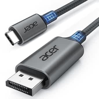 acer Cavo USB C a DisplayPort (4K@60Hz, 2K@144Hz), Thunderbolt 3/4 a DisplayPort in lega di alluminio Compatibile con iPhone 15/17 Pro Max MacBook Pro/Air iMac iPad Pro Surface XPS 1M
