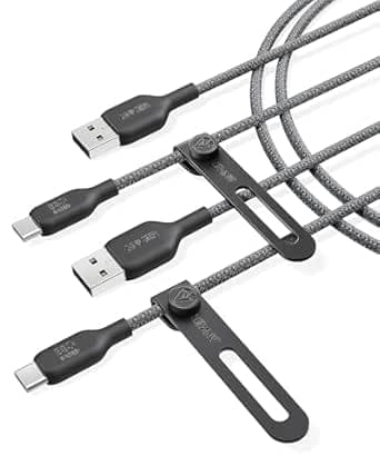Anker Cavo USB bio-intrecciato [confezione da 2, 1,8 m], cavo ricarica da USB-A a Tipo-C, cavo ricarica USB-C, ricarica sicura per Samsung Galaxy Note 10/9/8, S10+/S10/S9+/S9, LG V30 (USB 2.0 nero)