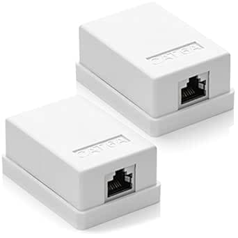 deleyCON 2x Presa di Rete CAT6a - 1x RJ45 Femmina, FTP Schermata - Montaggio a Parete Esterno - 10 Gbit - Presa Ethernet LAN RAL 9003 - Bianco