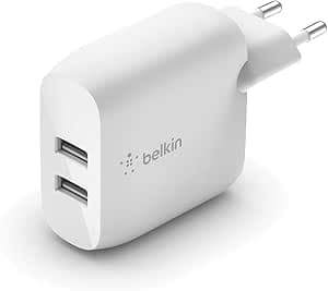 Belkin Doppio caricabatteria da parete USB-A da 24 W Boost Charge (per iPhone 14, 14 Plus, 14 Pro, 14 Pro Max, iPhone 13, iPhone 12, Samsung Galaxy S23, S23+, S22, Pixel e altri)