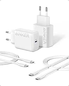 Anker Caricatore USB C 25 W, Caricabatterie con Cavo USB C, Ricarica Rapida PPS Caricabatterie,per iPhone 17 Pro Max/16/15, Samsung S25 Ultra/S24/S23 e Altro (confez 2 cavi 1,5 m inclusi)