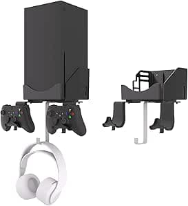 Hosanwell Supporto da Parete Xbox Series X Staffa Parete per Console, Cuffie e Controller, Montaggio a Parete Solido con Tappetino Antiscivolo, Tacca di Ricarica Disponibile per Cavo USB