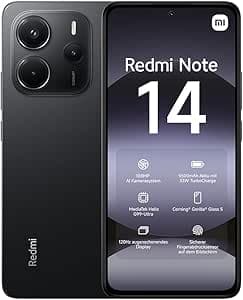Xiaomi Smartphone Redmi Note 14, 8+256GB, nero, sistema di telecamere AI da 108 MP, batteria da 5500 mAh, display per la cura degli occhi da 120 Hz, funzioni AI (caricabatterie non incluso), 2 anni di