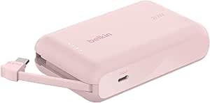Belkin BoostCharge power bank 10 000 mAh con cavo integrato 20 W PD, caricatore portatile, ricarica USB-C PD rapida, power bank con ricarica rapida per iPhone 16 Series, iPad Pro, Galaxy S24 e altri