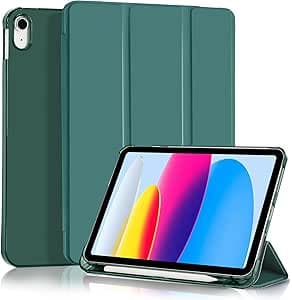4UBonLife Cover Per iPad (A16) 11a Generazione 11 Pollici 2025, iPad 10a Generazione10,9" 2022 con Portapenna, Custodia Protettiva Sottile con Retro Rigido Traslucido Guscio Case, Verde Notte