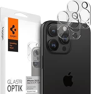 Spigen Glas.tR Optik Protezione Fotocamera compatibile con iPhone 16 Pro/Pro Max, iPhone 15 Pro/Pro Max, iPhone 14 Pro/Pro Max, 2 Pezzi, Cristallino, Resistente ai Graffi, Durezza 9H Pellicola