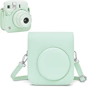 Rieibi Custodia per Instax Mini 12 - Protettiva in Pelle PU per Fotocamera Istantanea Fujifilm Instax Mini 12 - Rimovibile con Tracolla - Verde