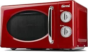 Girmi FM21 Forno Microonde Combinato, Vintage Design, 20 Litri, 700+800W, Cottura combinata, Funzione scongelamento, Timer 30 minuti, Rosso