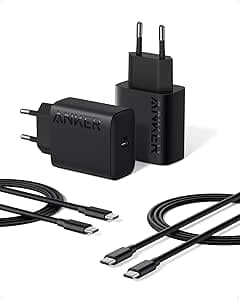 Anker Caricatore USB C 25 W, Caricabatterie con Cavo USB C, Ricarica Rapida PPS Caricabatterie,per iPhone 17 Pro Max/16/15, Samsung S25 Ultra/S24/S23 e Altro (confez 2 cavi 1,5 m inclusi)