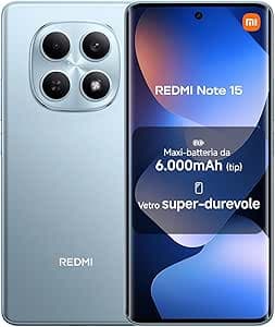 XIAOMI Redmi Note 15, Smartphone 6+128GB, Batteria da 6000 mAh, Resistenza all’acqua, Fotocamera super nitida da 108 MP, Display FHD+ da 6,77", Blu Ghiacciaio, Garanzia 2 anni, Caricatore non incluso