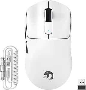 MAMBASNAKE M3 39g SUPERLEGGERO Mouse da Gioco Wireless con Cavo a Spirale, Sensore PixArt PAW3395PRO, Fino a 40000DPI, Wireless/Cablato BT/2.4G, Batteria da 200 Ore, per PC/Xbox/PS/Mac (Bianco)