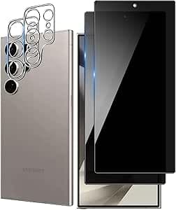 Privacy Vetro Temperato per Samsung Galaxy S25 Ultra, 2 Pezzi Vetro Temperato + 2 Pezzi Fotocamera Posteriore, [9H Durezza] [Anti Graffio] [Anti-Spia]