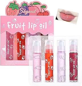 Girls Roll On Lip Gloss Set with Case, 4 pz Glossy Lip Make up for Kids and Teens Fruity Flavors, Kid Friendly, Party Gift, Best Friends