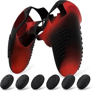 PlayVital Cover Controller per ps5 Edge Joystick Custodia Silicone Protettiva Skin Antiscivolo con Gommini Coprilevette Analogiche per ps5 Edge Wireless Controller-3D Borchiate-Rosso Nero Mimetico