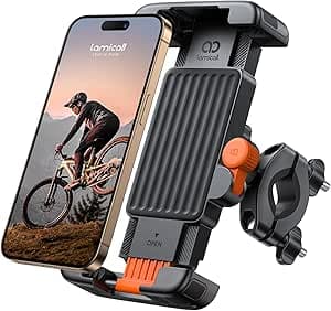 Lamicall Supporto Telefono Bicicletta - [1S Blocco/Sblocco] 360° Rotazione, Supporto Telefono Moto con Protezione in Silicone per iPhone 17/16/15 Pro Max, Galaxy S25 S24 Ultra e Altri 6-7" smartphone