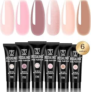 ROSALIND Poligel per Unghie, 6 Colori 10ml Gel Ricostruzione Unghie, Set gel unghie Estensione per Principiante, Professionale e Salone di Bellezza, DIY Gel Nail Art
