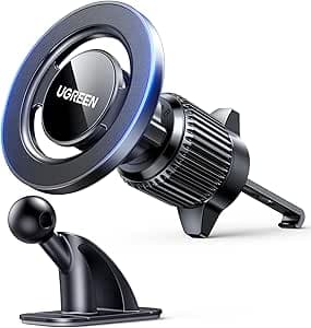 UGREEN Supporto Telefono Auto MagSafe 2 in 1 con Gancio e Adesivo, Porta Telefono Macchina Rotazione 360° per iPhone 17 Pro Max Air16/15/14; Galaxy S25/S24 Per il Cruscotto & Presa d'Aria