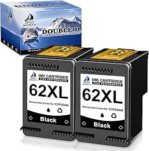 DOUBLE D 62XL Nero per HP 62 62XL Cartucce d'inchiostro per HP Envy 5540 5640 5644 7640 5544 5547 5642 7644, HP OfficeJet 5740 5742 250 200 (2 Nero)