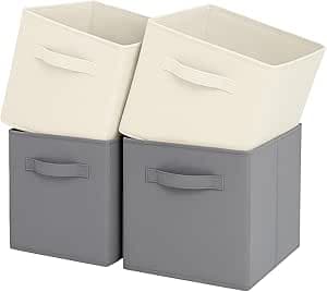 Scatola Portaoggetti, Cubo Pieghevole in Tessuto con Maniglie per la Casa, la Stanza dei Bambini, l'armadio e l'organizzazione dei Giocattoli, 4 Pezzi, 26,7 x 26,7 x 27,9 cm, Beige+Grigio