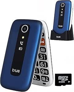 TRUE S70 Flip Telefono Cellulare per Anziani con Tasti Grandi, GSM, Display 2,8", Pulsante SOS, Allarme Caduta, Contapassi, fotocamera, 512MB microSD, Base di Ricarica, Blu Stellato