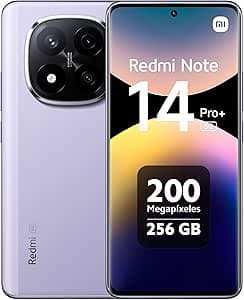 XIAOMI Redmi Note 14 Pro Plus 5G Smart Phone, 8GB RAM 256 GB, Pantalla AMOLED de 6,67'', Sensor de Huellas, Cámara de 200 MP, NFC, Cargador no Incluido, Color Lavender Purple