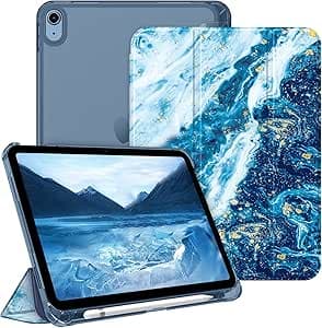 FINTIE Custodia per iPad (A16) 11ª Generazione 11" (2025)/iPad 10ª Generazione 10.9" (2022) con Portapenne - Sottile Leggero Opaca Trasparente Posteriore Cover con Auto Sveglia/Sonno, Oceano Blu