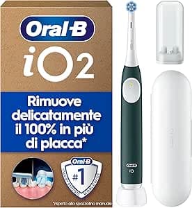 Oral-B Spazzolino Elettrico iO 2 Verde, 1 Testine Di Ricambio, Spazzolino Elettrico Ricaricabile, Pulizia Denti Efficace, Copri Testine, Sensore Di Pressione, Delicato Sulle Gengive, Custodia