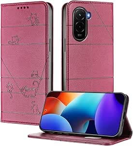 XINYEXIN Custodia per Xiaomi Poco M7 4G, Cover a Libro in Pelle PU con Blocco RFID, Slot per Carte, Supporto, Protezione Completa Antiurto - Rosso