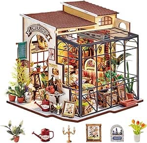 Rolife Casa delle Bambole in Miniatura Negozio di Fiori di Emily Casa delle Bambole in Legno per Adulti Book Nook Libreria Decorazione Regalo Compleanno