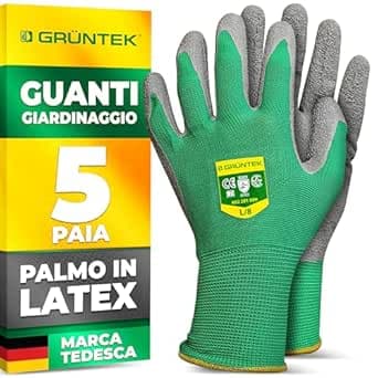 GRÜNTEK Guanti da Lavoro e Giardinaggio 5 PAIA. Guanti da Giardinaggio Rivestiti in Lattice per Uomo e Donna, Misura L9. Guanti di Sicurezza.