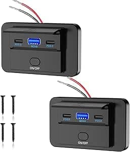 Dual Presa USB per Caricabatteria da Auto PD 30W Tipo C e QC3.0 18W Caricatore di Ricarica Rapida Con Interruttore per 12V 24V Camper Barche e Moto Marine