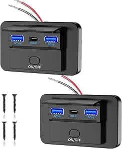 Dual Presa USB per Caricabatteria da Auto QC3.0 18W e PD3.0 30W Tipo C Caricatore di Ricarica Rapida Con Interruttore per 12V 24V Camper Barche e Moto Marine