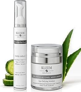 Kleem Organics Duo Anti-Età – Set Crema al Retinolo & Crema Contorno Occhi | Rassoda, Leviga & Idrata | Riduce Rughe, Occhiaie & Borse | Kit Rigenerante Viso & Contorno Occhi