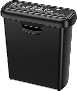 Bonsaii Distruggi documenti con braccio telescopico, taglio a striscia, 6 fogli, con cestino da 9 litri, livello di sicurezza P2, trita documenti con funzione distruggi carte di credito (S123-A)