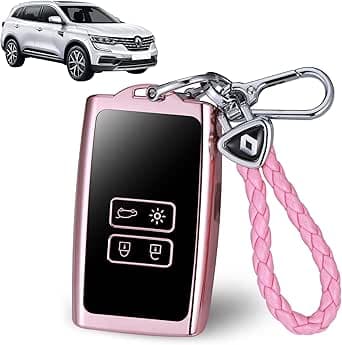 JIZZU Custodia per chiave auto Renault 4 tasti Keyless Smart TPU custodia portachiavi con portachiavi TPU Smart Key Case, custodia Renault per chiavi auto