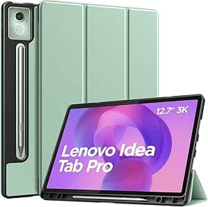 MoKo Cover per Lenovo Idea Tab Pro 12,7" 2025 con Porta Penna, Custodia Ultrasottile Trifold Stand Case Auto Sveglia/Sonno, Cover Protettiva in Pelle PU per Lenovo Idea Tab/Xiaoxin Pad, Seafoam Green