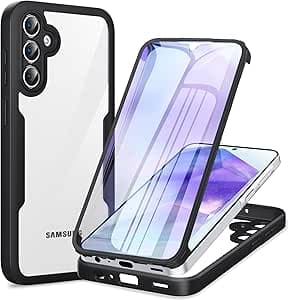Phoona Cover per Samsung Galaxy A55 5G con Pellicola Protettiva Trasparente, Antiurto Silicone TPU Custodia 360 Gradi Full Body Protezione, AntiGraffio Robusta Cover per Samsung A55, Nero