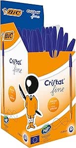 BIC Penne Blu a Sfera, Cristal Original Fine, Punta Fine (0.8 mm), Confezione da 50 Penne, Fornitura per Cancelleria Scuola