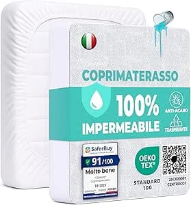 Coprimaterasso Singolo Impermeabile 90x190 cm Lenzuolo con Angoli Bianco in Cotone e Microfibra Protezione per Letto Salva Materasso Traversa Traspirante Anallergico Lavabile in Lavatrice