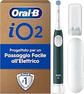 Oral-B Spazzolino Elettrico iO 2 Verde, 1 Testine Di Ricambio, Spazzolino Elettrico Ricaricabile, Pulizia Denti Efficace, Copri Testine, Sensore Di Pressione, Delicato Sulle Gengive, Custodia