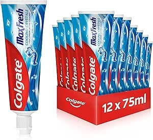 Colgate Dentifricio Max Fresh Cooling Crystals 12 x 75 ml, efficace pulizia dei denti per una freschezza duratura e una sensazione di bocca pulita, mantiene i denti bianchi e combatte la carie